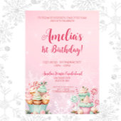 Roze Kerst Onederland Cupcake 1e verjaardag Kaart