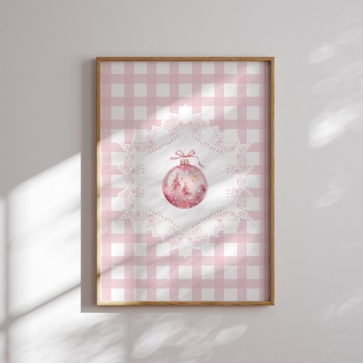Roze Kerst Ornament Green Gingham Holiday Poster