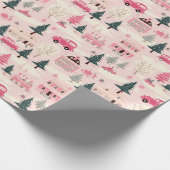 Roze Kerst Oude Stad Cadeaupapier (Hoek)
