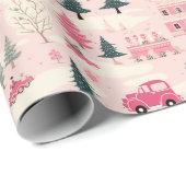 Roze Kerst Oude Stad Cadeaupapier (Rol Hoek)