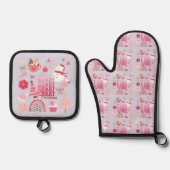 Roze kerst ovenwant & pannenlap set (Voorkant)