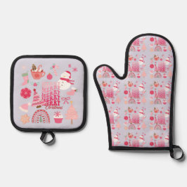 Roze kerst ovenwant & pannenlap set