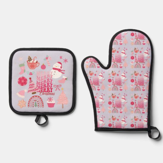 Roze kerst ovenwant & pannenlap set (Voorkant)
