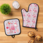Roze kerst ovenwant & pannenlap set (Top down)