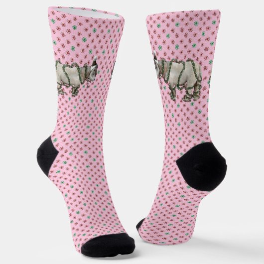 Roze kerst paarden sokken (Gebogen)