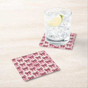 Roze Kerst Plaid Kerstman Strikken Kartonnen Onderzetters