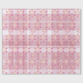 Roze Kerst Plaid Leuke Sneeuwvlokken Cadeaupapier (Vlak)