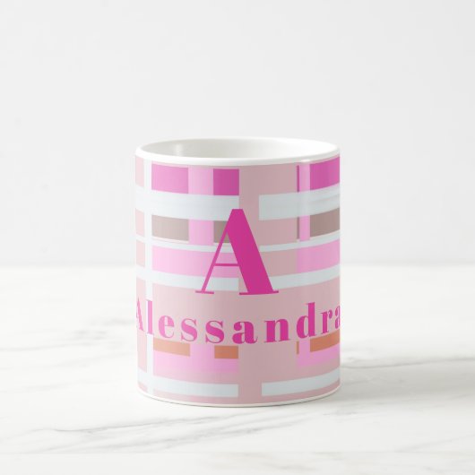 Roze Kerst plaid monogram blush wit modern Koffiemok (Center)