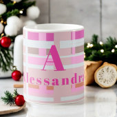 Roze Kerst plaid monogram blush wit modern Koffiemok