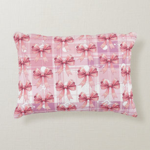 Roze Kerst Plaid Sneeuwvlokken Boog Coquette Accent Kussen