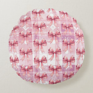 Roze Kerst Plaid Sneeuwvlokken Strik Coquette Rond Kussen