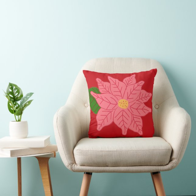 Roze Kerst Poinsettia  Kussen (Stoel)