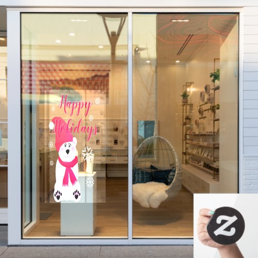 Roze Kerst Polar Beer Raamsticker (Winkelraam)