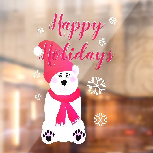 Roze Kerst Polar Beer Raamsticker (Vel 2)