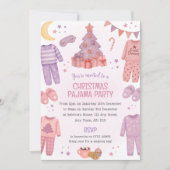 Roze Kerst Pyjama Slaapfeest Uitnodiging (Voorkant)