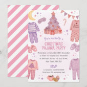 Roze Kerst Pyjama Slaapfeest Uitnodiging (Voorkant / Achterkant)