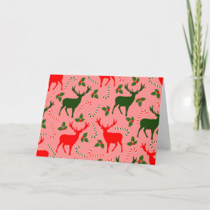roze kerst reindeers feestdagen kaart
