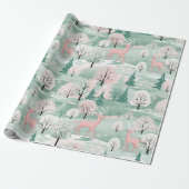 Roze Kerst Rendier Vakantie inpakpapier (Uitgerold)