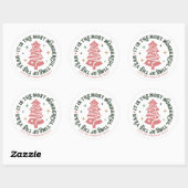 Roze Kerst Retro Ronde Sticker (Vel)