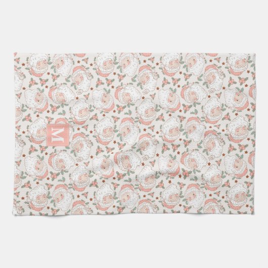 Roze Kerst  Retro Santa Claus Custom Theedoek (Horizontaal)