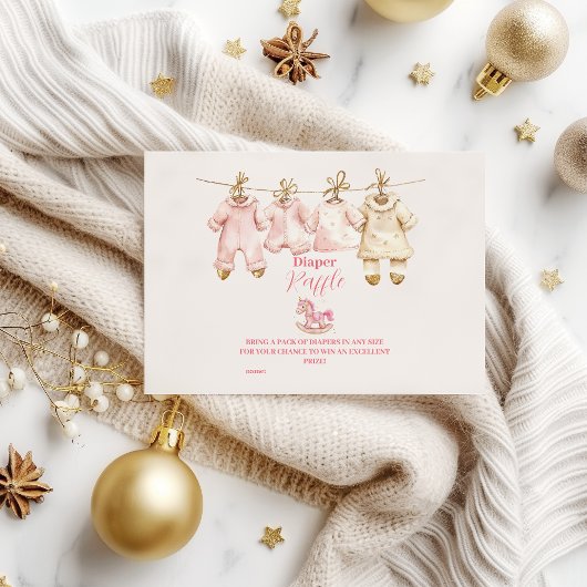 Roze Kerst Rocking Horse Diapper Raffle Informatiekaartje