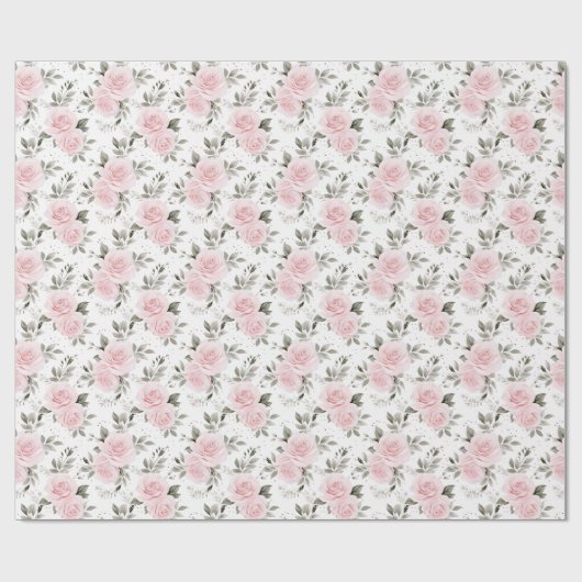 Roze Kerst Roos Floral Cadeaupapier (Vlak)