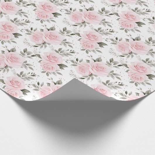 Roze Kerst Roos Floral Cadeaupapier (Hoek)