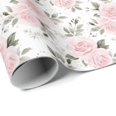 Roze Kerst Roos Floral Cadeaupapier (Rol Hoek)