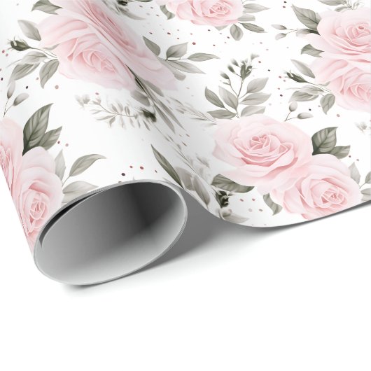 Roze Kerst Roos Floral Cadeaupapier (Rol Hoek)