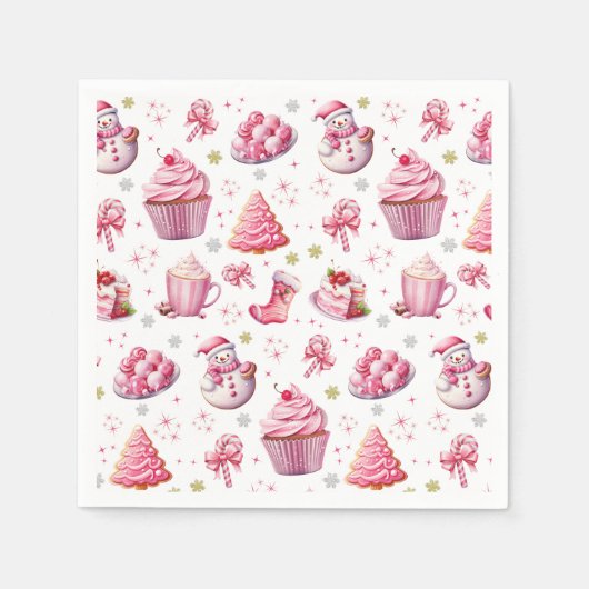 Roze Kerst Schattige Fun Sweet Servet (Voorkant)
