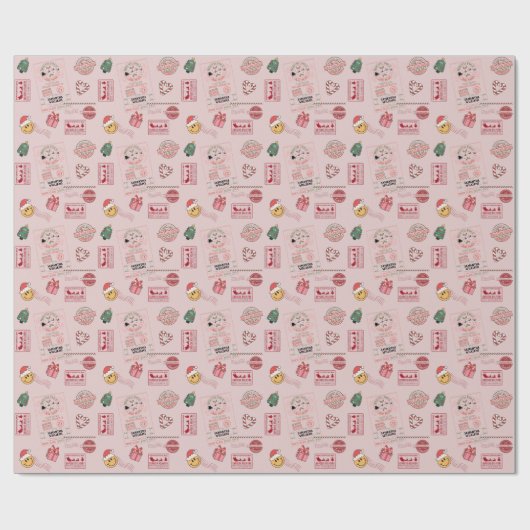 Roze Kerst Schattige Gepersonaliseerde Baby Kinder Cadeaupapier (Vlak)