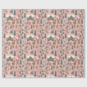 Roze Kerst Schattige Woodland Animals Cadeaupapier (Vlak)