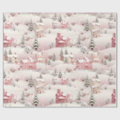  Roze Kerst Sneeuw Village Vakantie Cadeaupapier (Vlak)