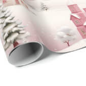  Roze Kerst Sneeuw Village Vakantie Cadeaupapier (Rol Hoek)