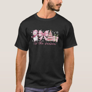 Roze Kerst Sneeuwman Coquette Bow Tis Th T-shirt