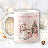  Roze Kerst Sneeuwman Custom Name Snow Koffiemok