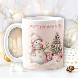  Roze Kerst Sneeuwman Custom Name Snow Koffiemok