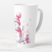 Roze Kerst Sneeuwman Marshmallow Wereld  Latte Mok (Rechterhoek)