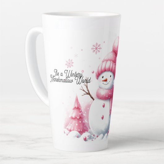 Roze Kerst Sneeuwman Marshmallow Wereld  Latte Mok (Linkerhoek)