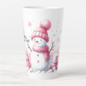 Roze Kerst Sneeuwman Marshmallow Wereld  Latte Mok (Voorkant)