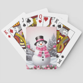  roze kerst sneeuwman scène pokerkaarten