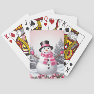  roze kerst sneeuwman scène pokerkaarten