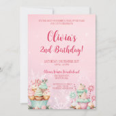 Roze Kerst Sneeuwvlok Cupcake 2e Verjaardag Kaart (Voorkant)