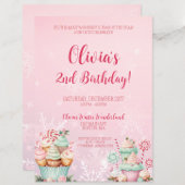 Roze Kerst Sneeuwvlok Cupcake 2e Verjaardag Kaart