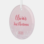 Roze kerst Sneeuwvlok Cupcake Eerste kerst Glas Ornament (Voorkant links)
