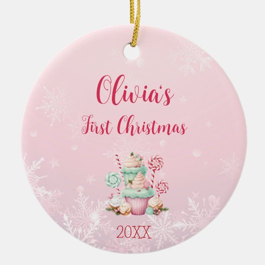 Roze kerst Sneeuwvlok Cupcake Eerste kerst Keramisch Ornament