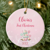 Roze kerst Sneeuwvlok Cupcake Eerste kerst Keramisch Ornament