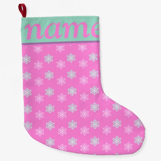 Roze kerst sneeuwvlok grote kerstsok (Voorkant)