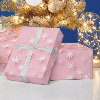 Roze kerst sneeuwvlokken cadeaupapier