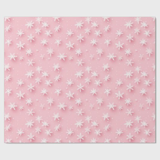 Roze kerst sneeuwvlokken cadeaupapier (Vlak)